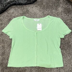 Elodie Green Waffle Knit Crop Top